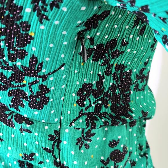 Caroll Paris Green Crinkle Floral Midi Dress Size 38 (US 6) Viscose Lined - Picture 8 of 12